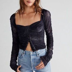 Free People All Night Top In Black Combo New S